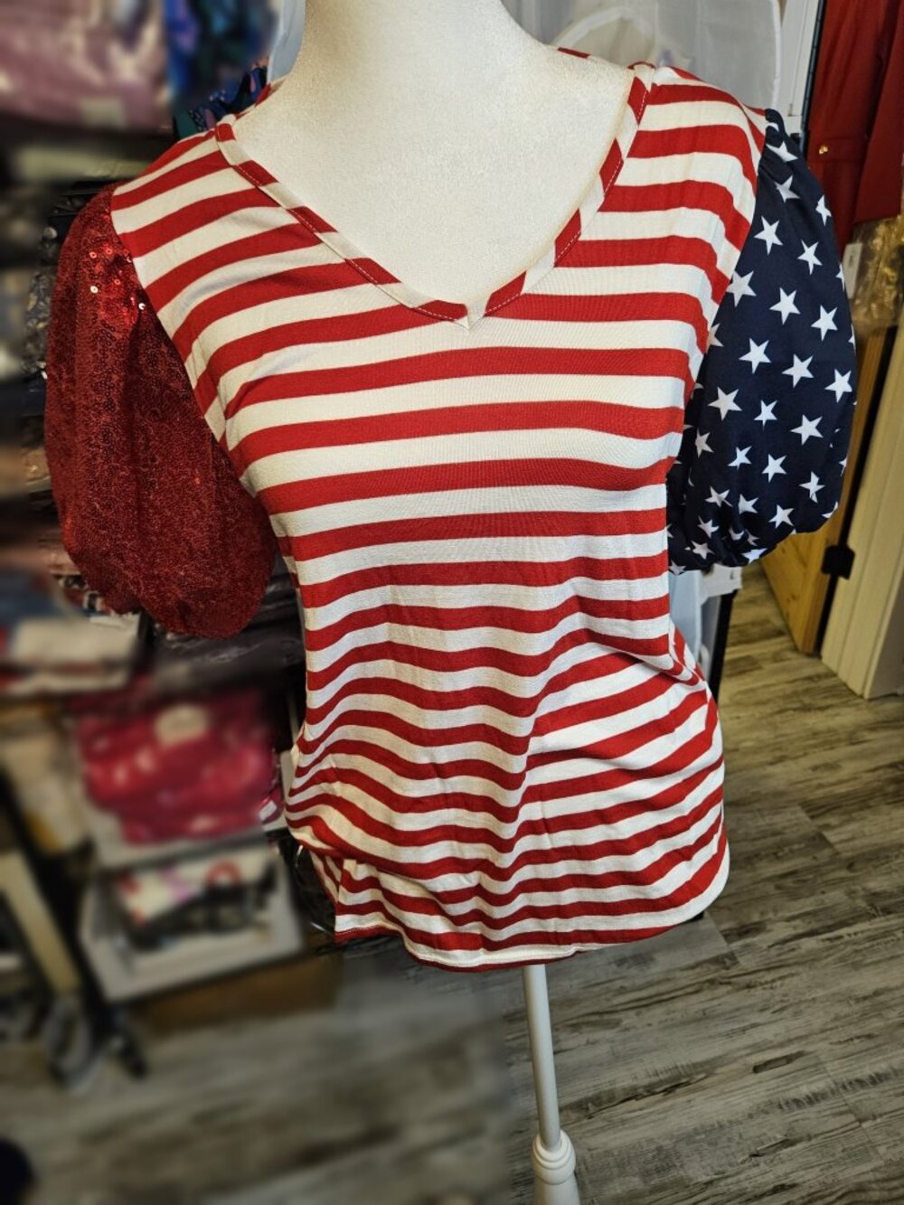 Size L Bibi Americana Sequin Star Sleeve Top NWT
